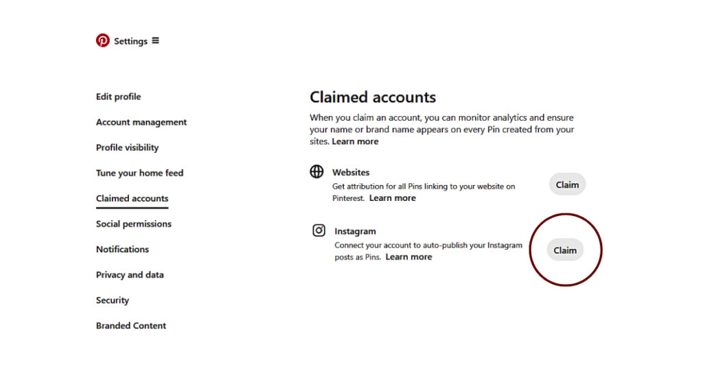 claiming your instagram account on pinterest